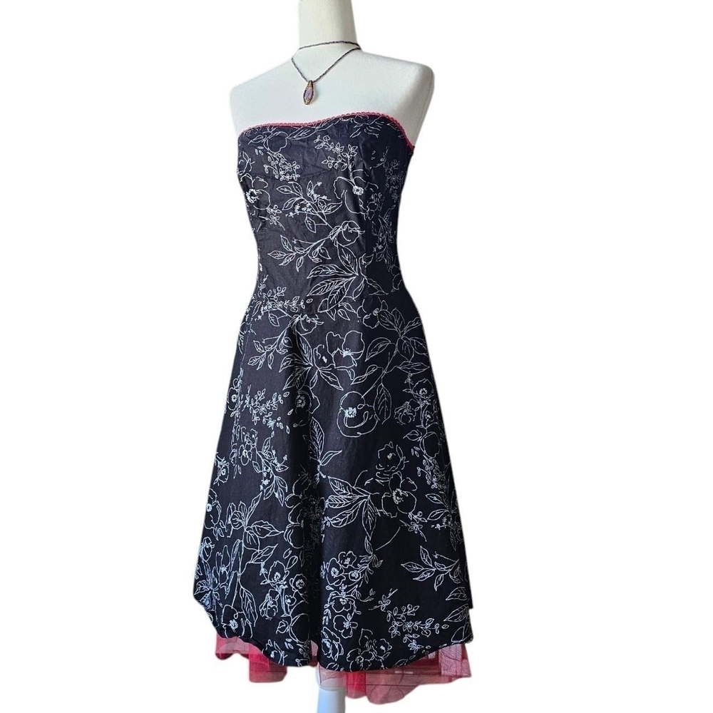 Y2k Ruby Rox Black and Pink Strapless Floral Dress